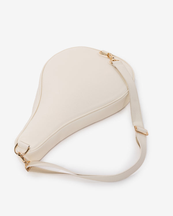 Ten Twenty Jumeirah Pearls premium padel racket bag in cream vegan leather with adjustable gold shoulder strap
