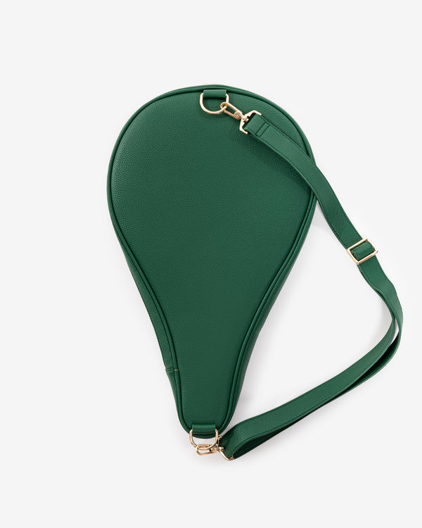 Ten Twenty Emirates Palms premium padel racket bag in forest green vegan leather with adjustable gold shoulder strap